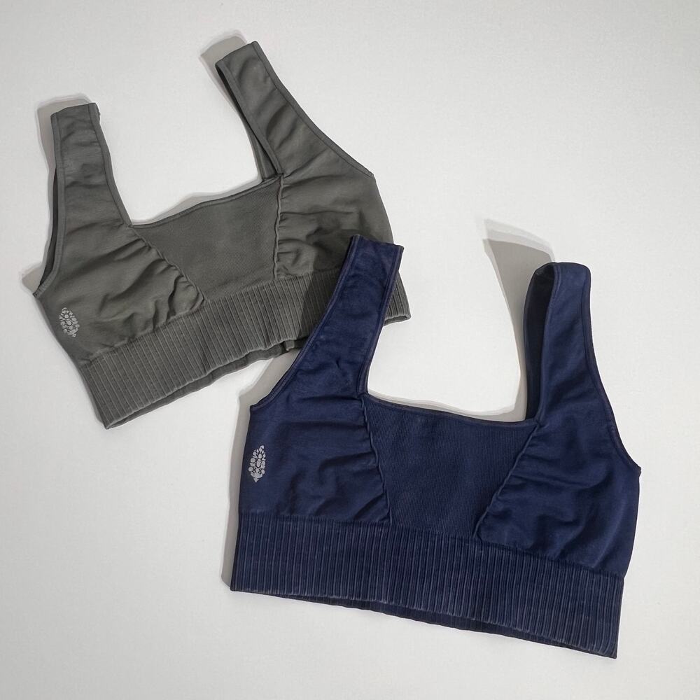 Free People Movement Seamless Sports Bra Lot M L Ribbed Yoga Pilates 2pc